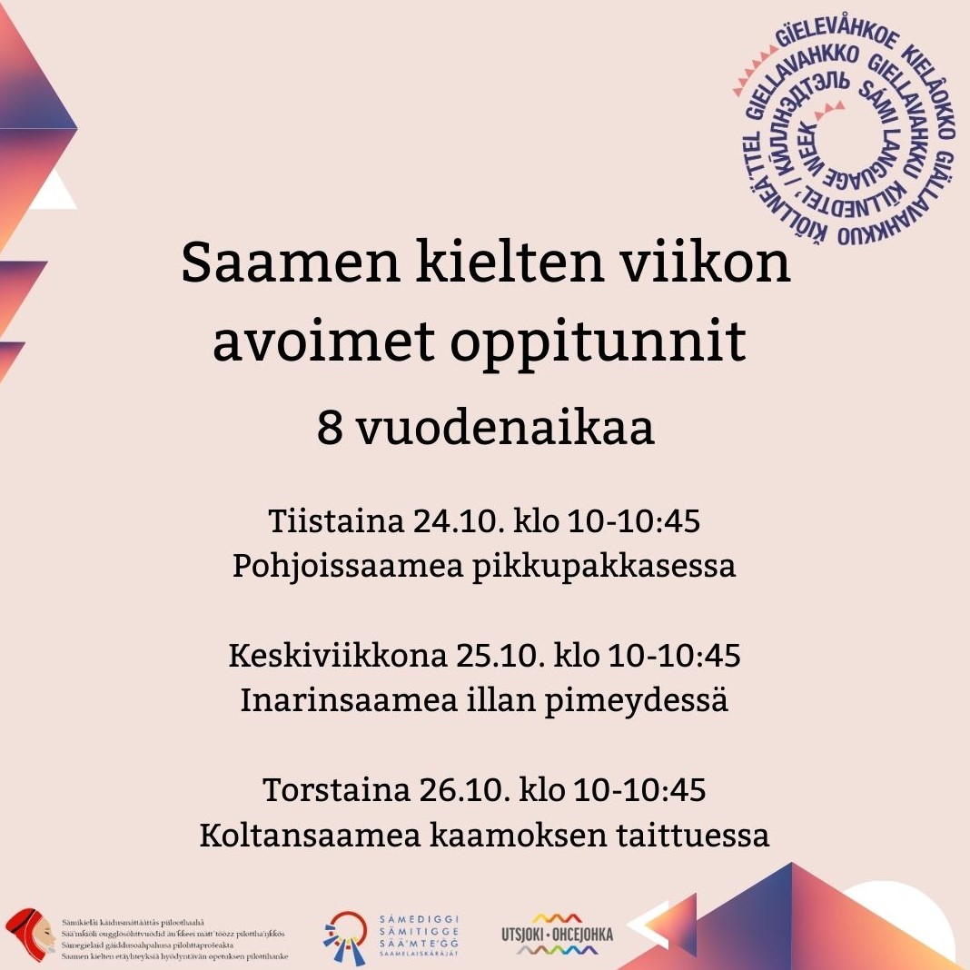 Pohjoissaamea pikkupakkasessa, inarinsaamea illan pimeydessä ja koltansaamea kaamoksen taittuessa – saamen kielten viikon avoimet oppitunnit tulevat jälleen!