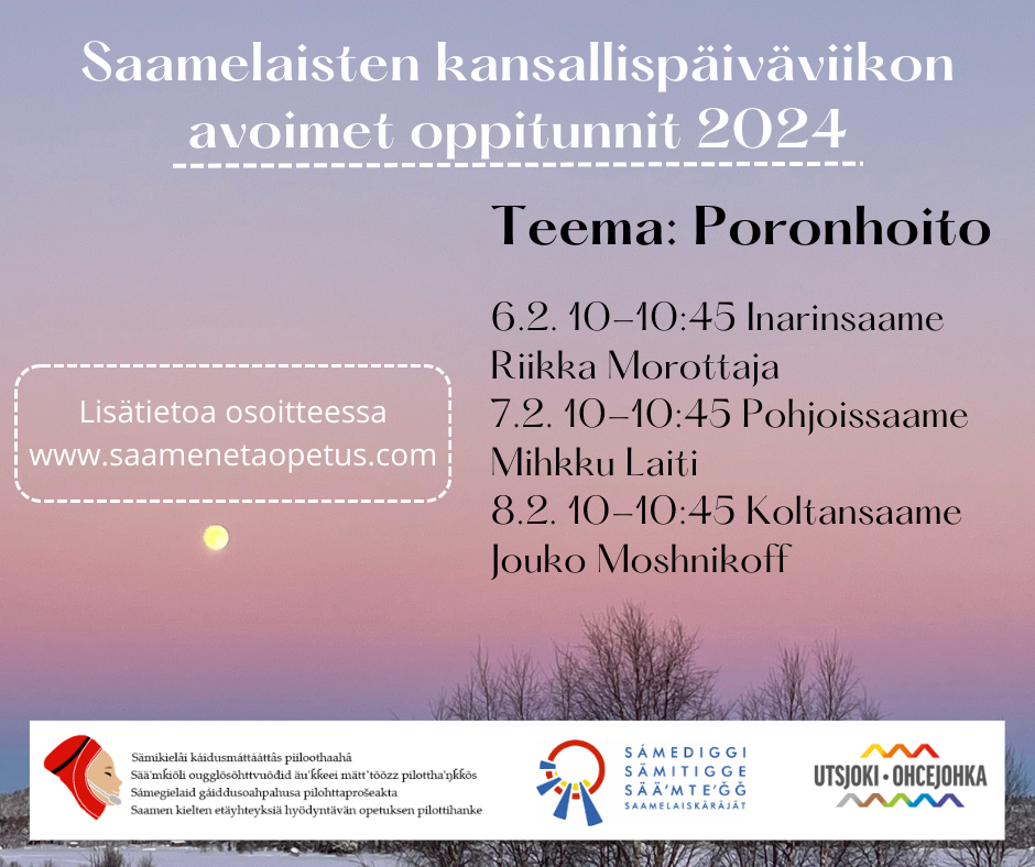 Tervetuloa saamelaisten kansallispäivän avoimille virtuaalisille oppitunneille 6.-8.2.2024!
